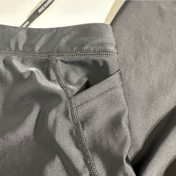 Nike Womens Power Epic Run Crop Leggings Women's Dri-Fit Black Shiny Draw Waist - Picture 6 of 14